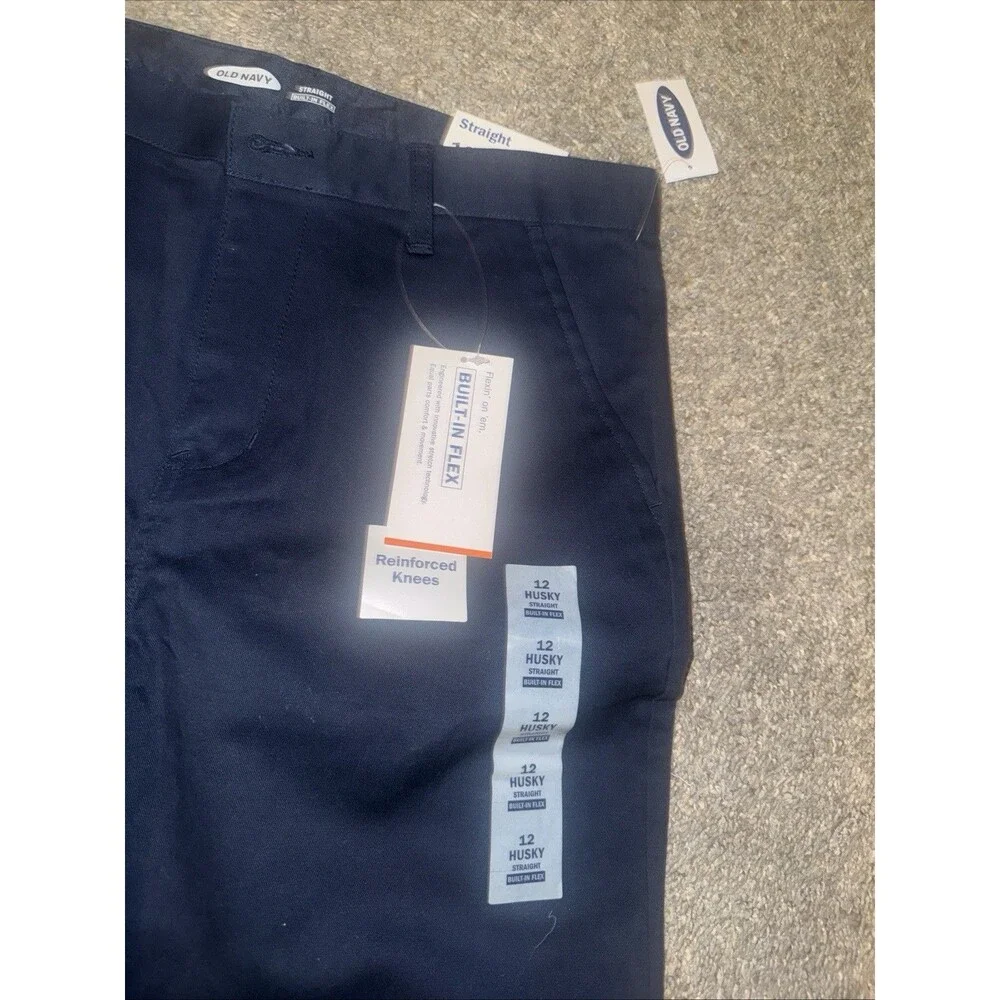 NWT Old Navy Boys Blue Chino Built-In Flex Straight Leg Pants Boys Size 12 Husky